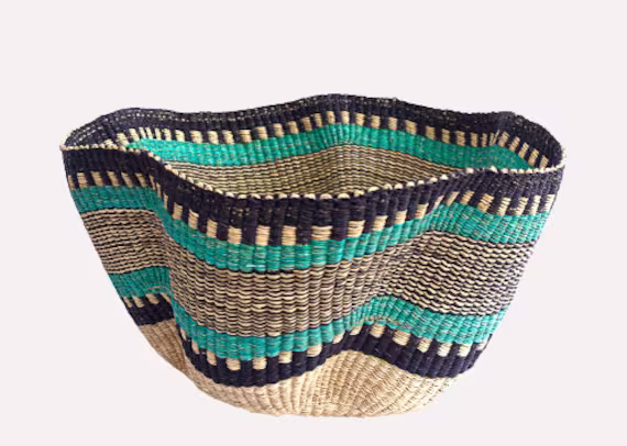 Wave Basket, Art Basket, Decor Bolga Flower African Handmade Woven Basket
