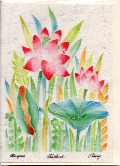 Thai Traditional Art Lotus By Printing On Saa Paper | Mulberry Paper Card
