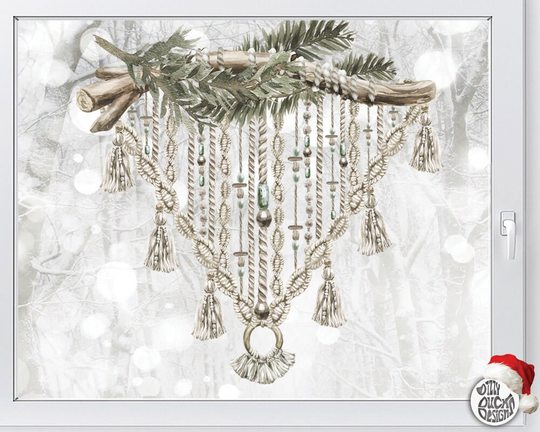 Boho Christmas Macrame Window Decal Triangle - Classy Watercolour Xmas Stickers Reusable Seasonal Clings By Dizzy Duck
