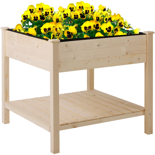 Elevated Garden Planting Bed Stand Outdoor Flower Box w/ Storage Shelf - Natural Wood Color - Outsunny
