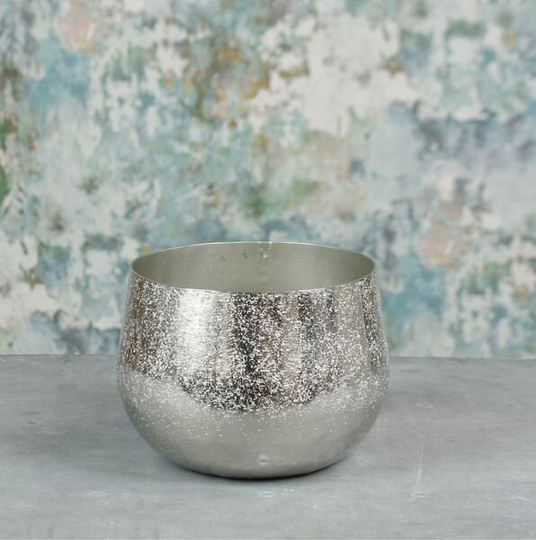 Silver Mayfair Planter | Medium Indoor Metal Vase Bowl