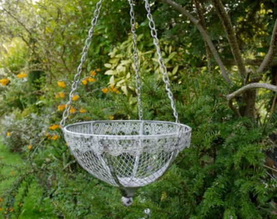 Vintage Grey Hanging Baskets Floral Rustic Metal Flower Planters Plant Garden