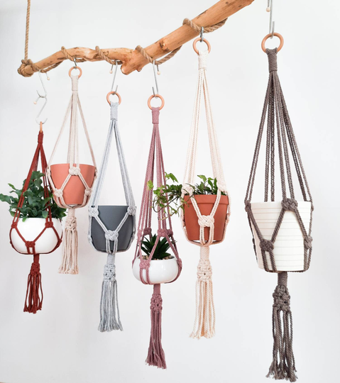 Macrame Plant Holder Air Hanger Fruit Hanging Basket Ceiling New House Owner Gift Natural Beige Grey Teal Blue