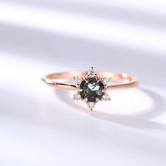 Salt & Pepper Diamond Six Round Cluster Ring | Bridal Promise Engagement Elegant Wedding