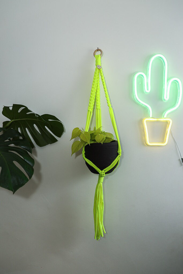 Neon Yellow Macrame Plant Hanger /Indoor Holder/ Flouro Macrame /Hanging Holder Long/ Bright Interior