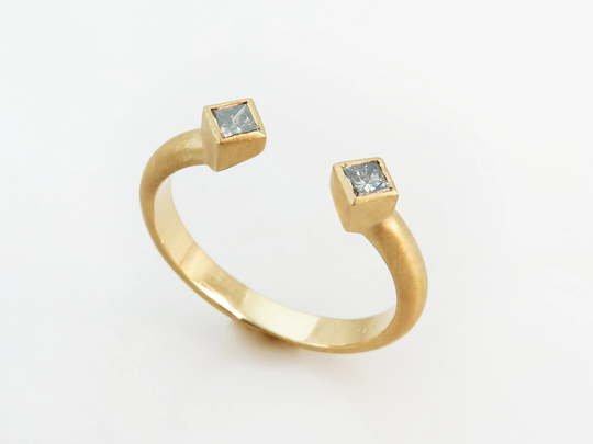 Open Diamond Ring, Modern Salt & Pepper Princess Cut Engagement 14K Ring, 18K Ring
