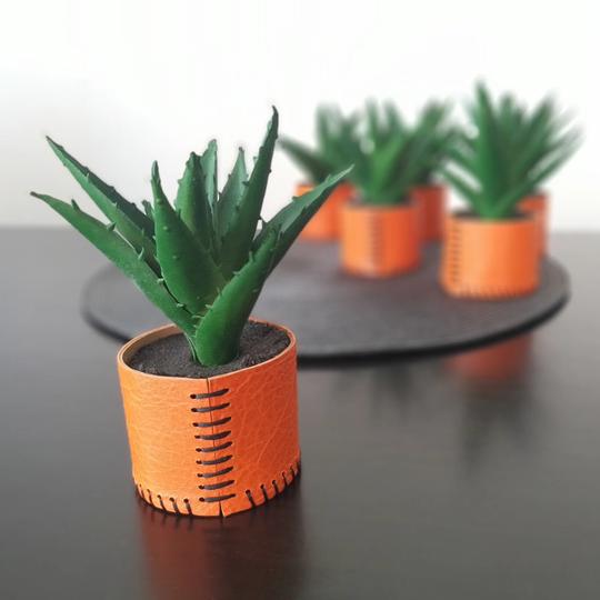 Faux Aloe Succulents in Orange Leather Pot | Fake Succulent Plants Home Decoration Small Decorative