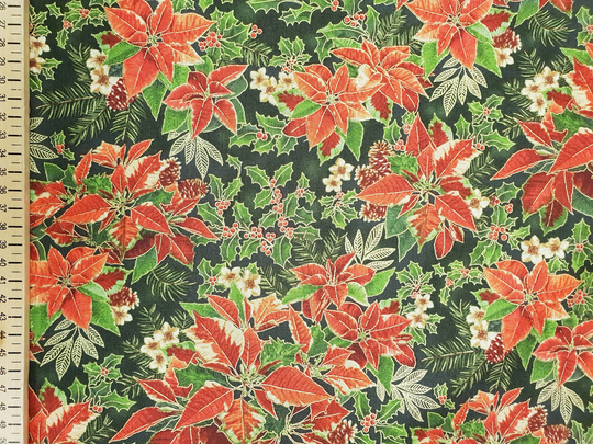 Christmas Flower Red Berry Leaf Fabric 100% Cotton Material By Metre Gift Present Seasonal Berries Curtains Patchwork Cushions Bags Bunting