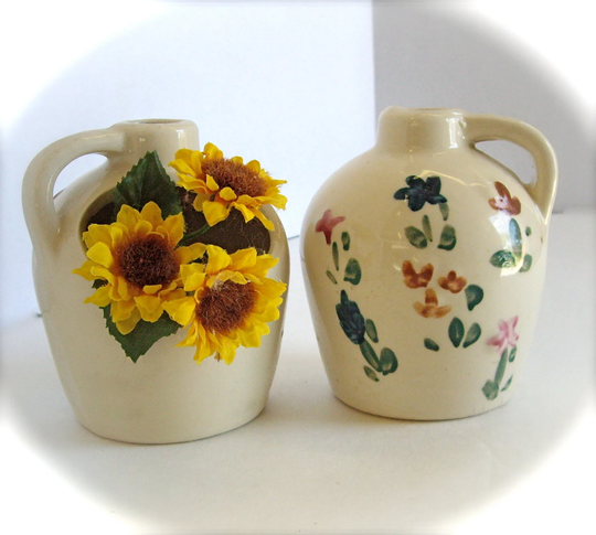 Set Of Two Vintage Handmade Pottery Organic Herbal Growing Pots 1950's
