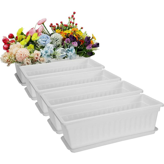 Bearsu - Pack 17 inch Plastic White Flower Window Boxes