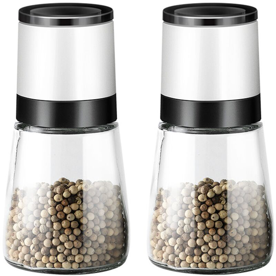 Fvbjd - Deluxe Salt and Pepper Grinder Set of 2, Refillable, With Adjustable Coarseness White