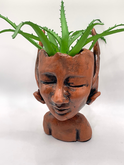 Cute Unique Faerie/Fairy Head Planter, Succulent Bud Vase, Ceramic Pot, House Elf, Garden Goddess, Terracotta | #12