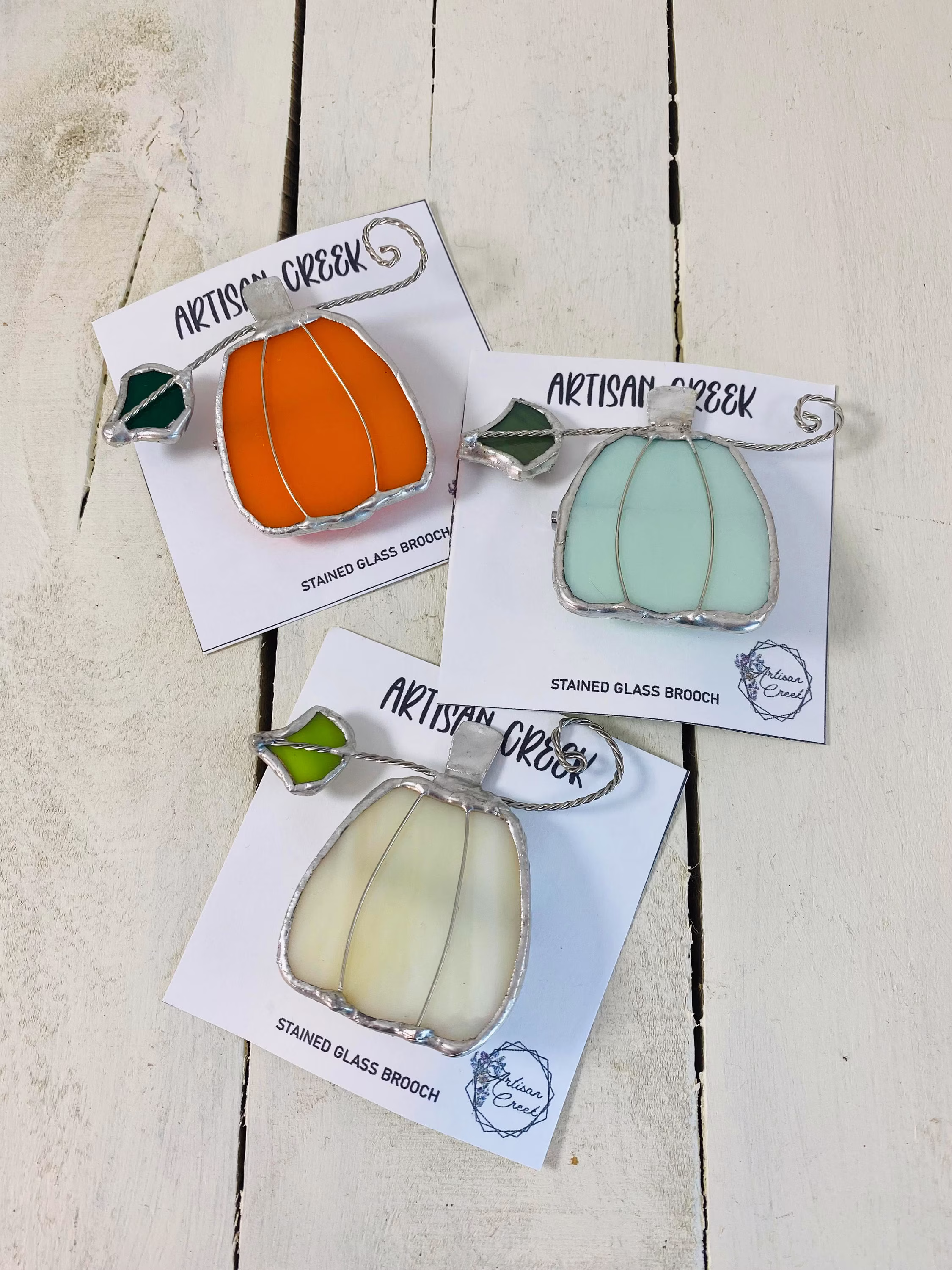 Pumpkin Stained Glass Brooch - 3 Color Choices Lead Free Fall Inspired Jewelry Handmade Halloween