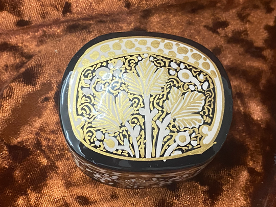 Box Paper Mache Hand Painted Gold Grape Leaves Design 2 Inches Handmade Herb/Trinket Altar