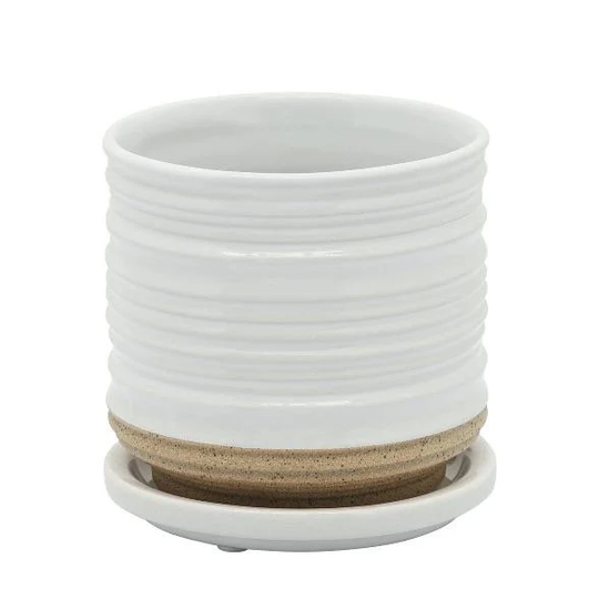 White Ceramic Planter With Saucer - Sagebrook Home