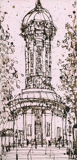 Saltaire Church Stretched Canvas, Clare Caulfield, United Reformed, Yorkshire Wedding, Titus Salt Bradford Art, Saltaire Village Ink Drawing