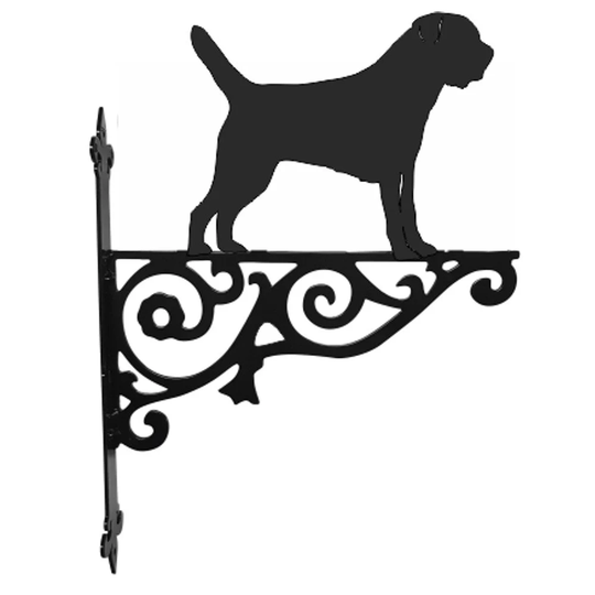 Border Terrier Ornamental Hanging Bracket - Contemporary Basket Wall Mounted Decorative Garden Black