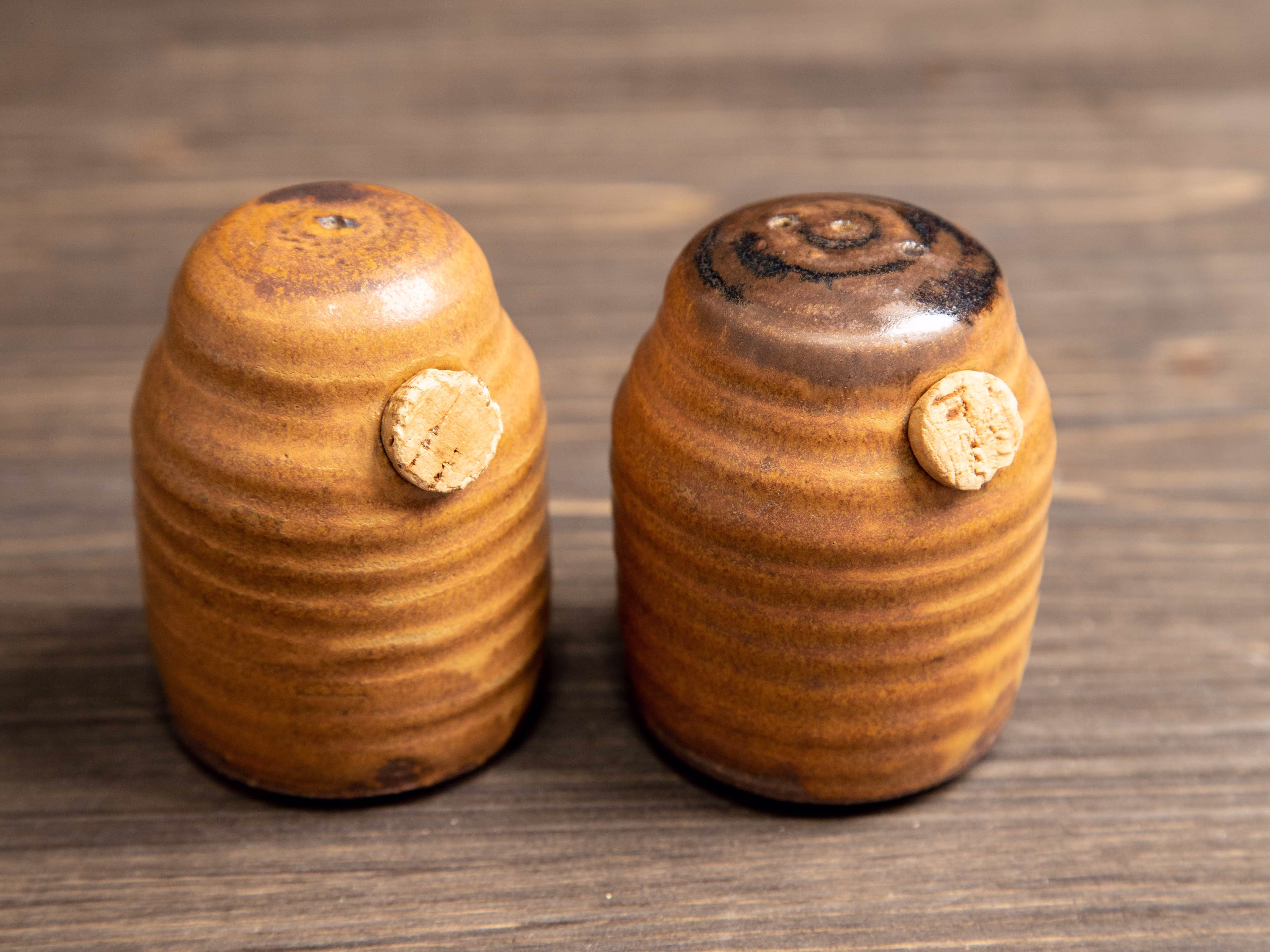 Ceramic Stoneware Salt & Pepper Shakers With Cork Stoppers