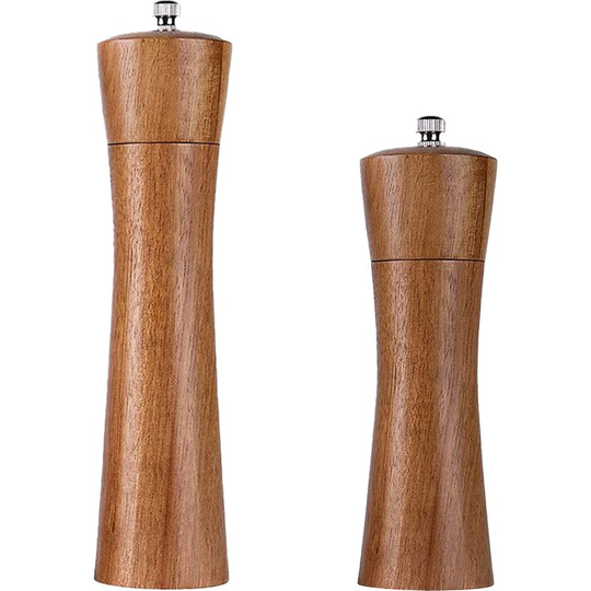 Wooden Salt and Pepper Grinder Set, Manual Wood Pepper Mill and Salt Grinder 6+8 inch color box
