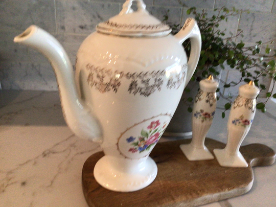 Vintage Ironstone Tea Pot, Salt & Pepper, Shabby Chic, Party, Cottage Decor, French Farmhouse