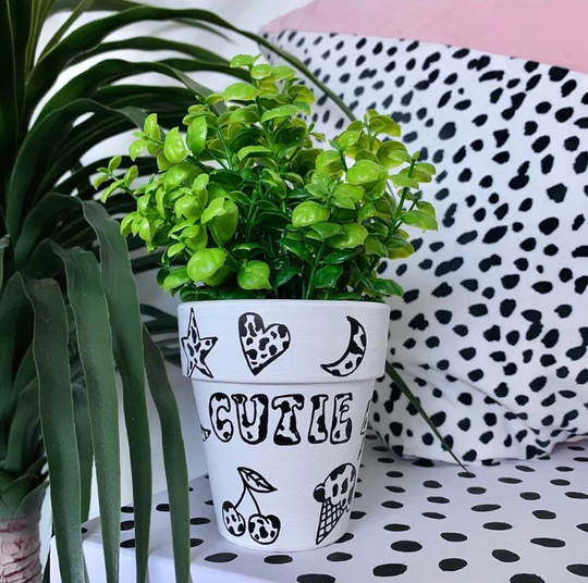 Hand Painted Cow Print Plant Pot Moon Ice Creamheart Cherry Terracotta Planter