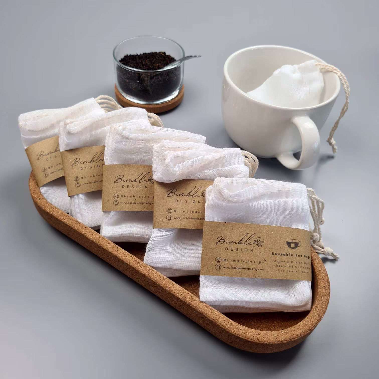 Reusable Tea Bags - Organic Cotton Muslin Zero Waste UK Handmade Plastic Free Eco Gift Set