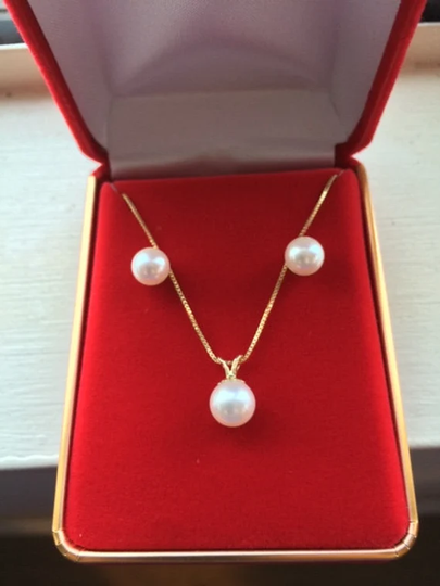 14Kt Gold 6.5-7mm/7-7.5mm Aaa Japanese Salt Water Cultured Akoya Pearl Stud Earrings & Pedant Set