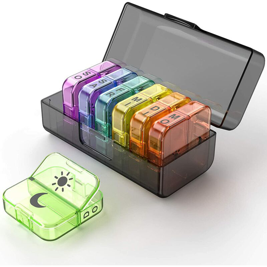 Joorrt - Pill Box 7 Days 2 Compartments Morning Evening 14 Compartments Large Pill Box xl Medicine Box 14 Compartments Pill Box Pill Box Medicine Box