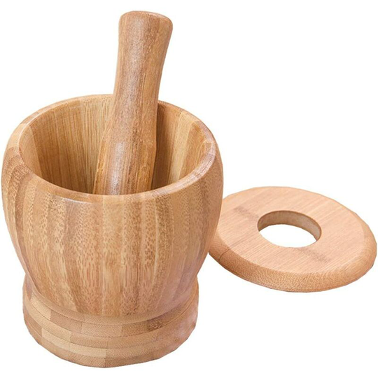 Bamboo Mortar and Pestle Set with Lid Spice Grinder kitchen Cooking Tools for Herb Spice Mixing Grinding Bowl Kitchenware