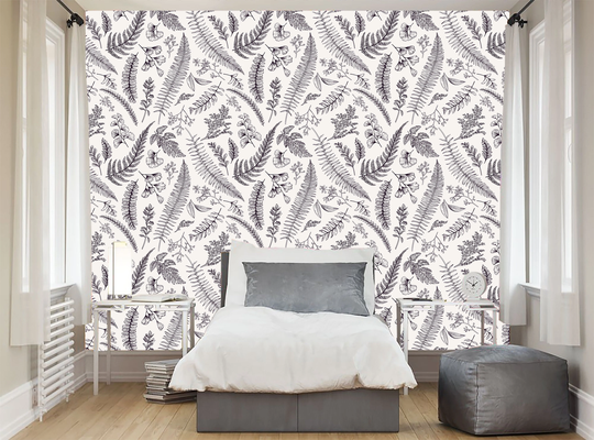 Leaves & Herbs, Botanical Illustration, Green Home Decor, Peel Stick, Removable Wallpaper, Floral Wallpaper, Wall Art
