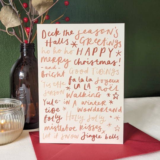 Hand Lettered Seasonal Greetings Christmas Card In Red