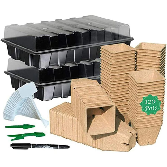 Seed Tray, Seed Grow Kit, 155 Piece Seed Starter Kit, Plastic Grow Trays with 120 Peat Pots, Vegetable Flower Garden Plant