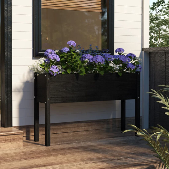 Asupermall - Garden Planter Black 110x31x70 cm Solid Pinewood