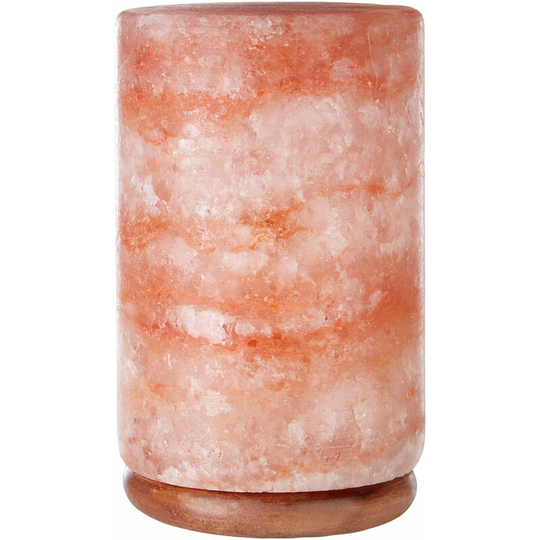 Cylinder Salt Lamp with eu Plug Himalayan Rock Salt Lamp Bedroom Lamp Wooden Base Therapeutic Aesthetically Pleasing 11 x 11 x 22 - Premier Housewares