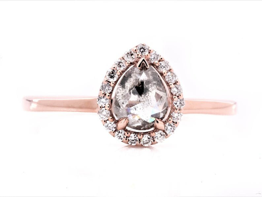 Salt & Pepper Diamond Natural Pear Engagement Ring 14K Gold Gray Color Anniversary Gift For Her