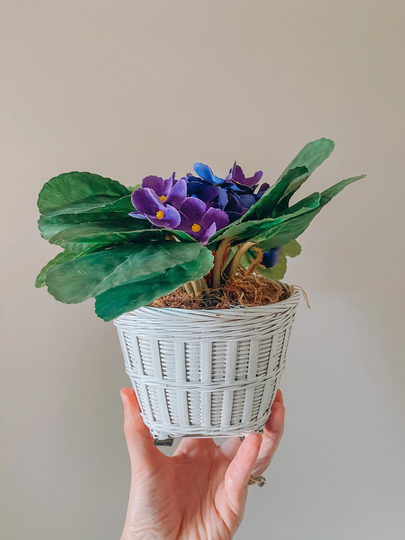 White Wicker Flower Plant Pot With