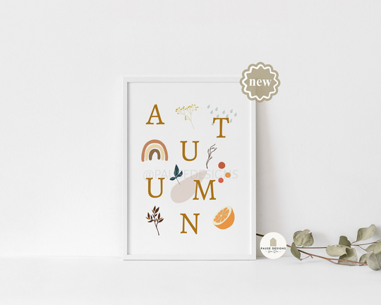 Autumn Seasonal Leaves & Rainbow Wall Art Print | Unframed Print A3/A4/A5 Prints Home Decor Autumn Kitchen