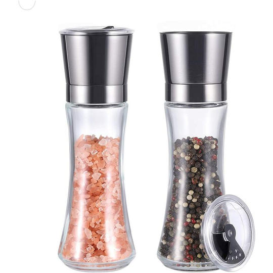 Refillable Salt and Pepper Mill Set, Tabletop Salt Mill, Spice Mills with Ceramic Adjustable Coarse Shaker, Christmas Gift