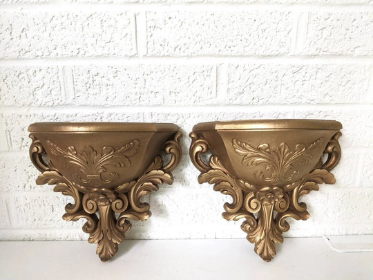 Pair Vintage Homco Wall Pocket Planters | Hollywood Regency