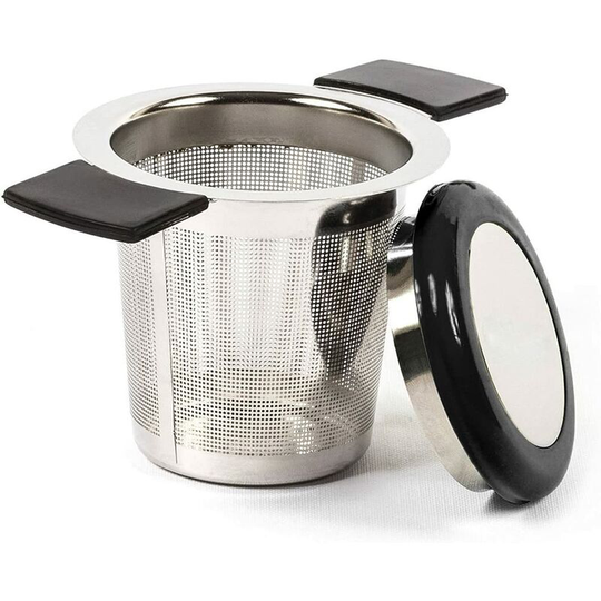 Stainless Steel Tea Filter Tea Infuser Tea Strainer with Fine Hole Silicone Handle and Lid for Mug Cup Teapot or Herbs in Kitchen (Black)