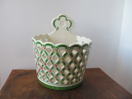 Vintage Wall Hung Plastic Emsa Cut-Out Indoor Planter. Cream With Cut Out Design - Flowers & Greenery Made in West Germany