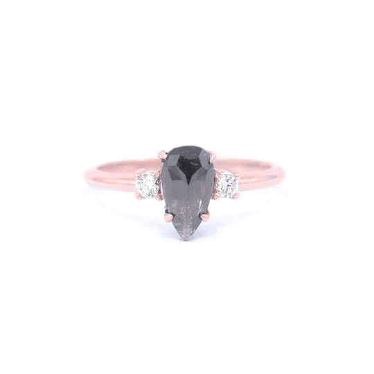 14K 1Ct Salt & Pepper Diamond Wedding Ring/Pear Bridal Rose Gold Anniversary