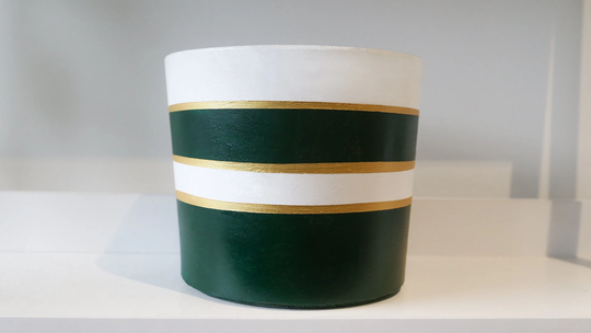 Custom Hand Painted Plant Pot - Striped With Gold Detail