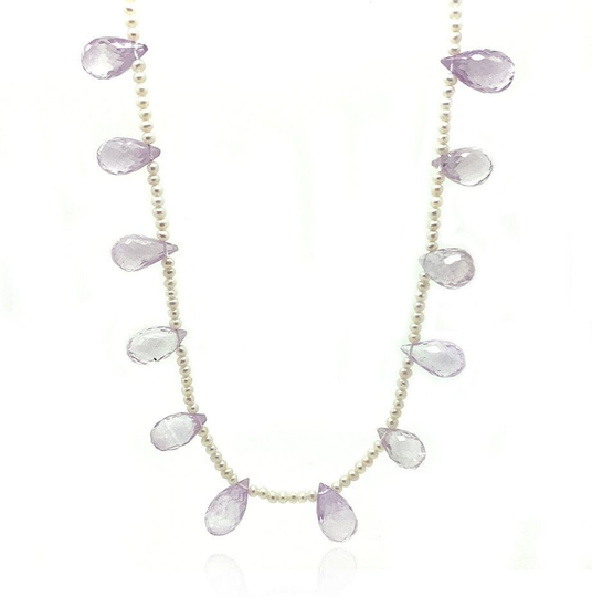 Handmade Amethyst & Seed Pearl Beaded Necklace