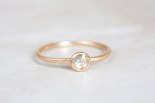 Salt & Pepper Diamond Ring, Rose Cut Bezel Set 14K Engagement Clear, Organic, White, Solitaire Ring