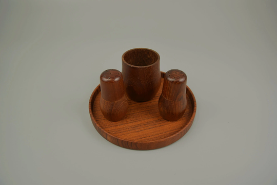 Vintage Wooden Salt & Pepper Shaker/Toothpick Cup Tray Oberaichen | West Germany 60S