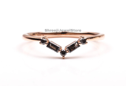 Salt & Pepper Diamond Ring | Minimalist Baguette Shape Unique Engagement Galaxy J0080