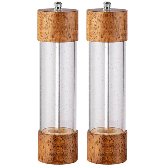 Premium Acrylic Salt and Pepper Grinder Set, Manual Salt and Pepper Mills- Wooden Shakers 8 inch two-piece boxed