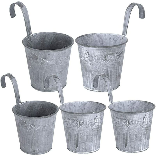 Langray - 5Pcs Vintage Metal Iron Hanging Flower Pot for Fence Balcony Garden Planter Home Decor