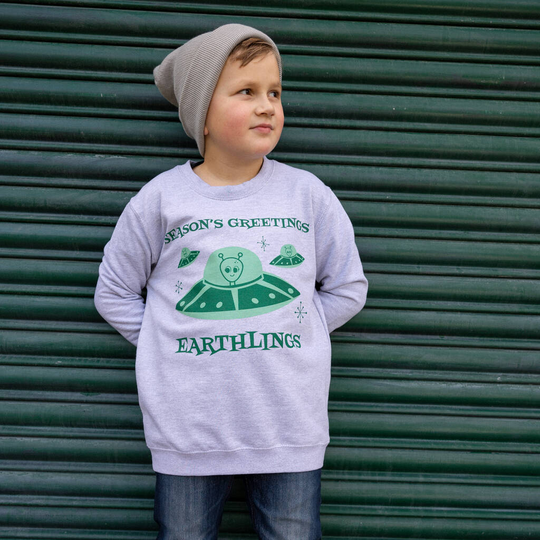 Seasons Greetings Boys' Alien Christmas Jumper In Grey